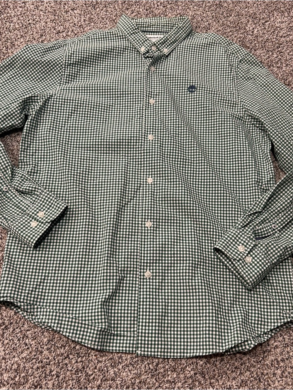 Timberland Shirt Mens Large Green White Gingham Check Long Sleeve Button